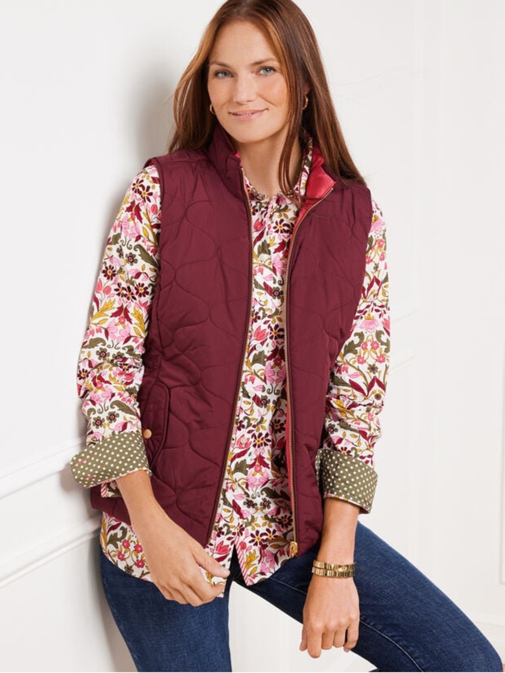 TALBOTS Women's Reversible Full Zip Vest Quilted Burgundy/ Pink Vest Size 2X